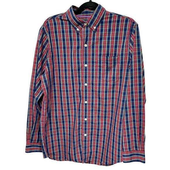 Chaps Blue Red Green Plaid Long Sleeve Button Down Casual Shirt Western Country - Picture 1 of 8